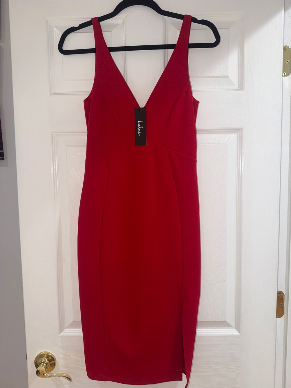 Lulu's Red V-Neck Midi Bodycon Dress
